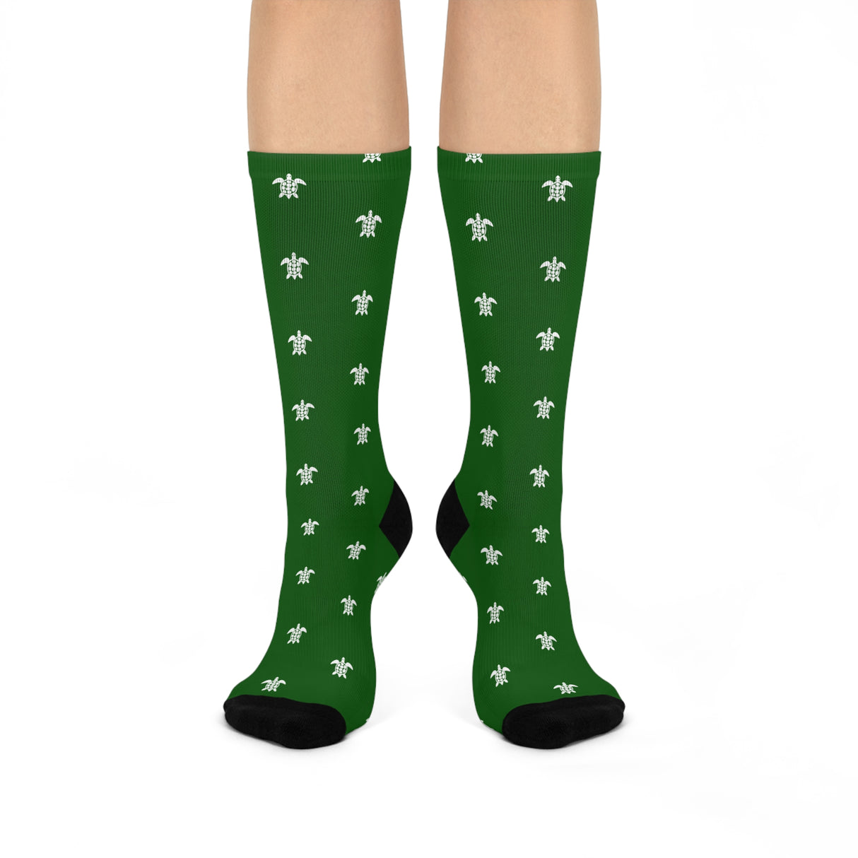 Green and White Sea Turtle Cushioned Crew Socks