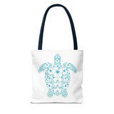 White and Teal Tropical Flower Sea Turtle Tote Bag - 3 sizes