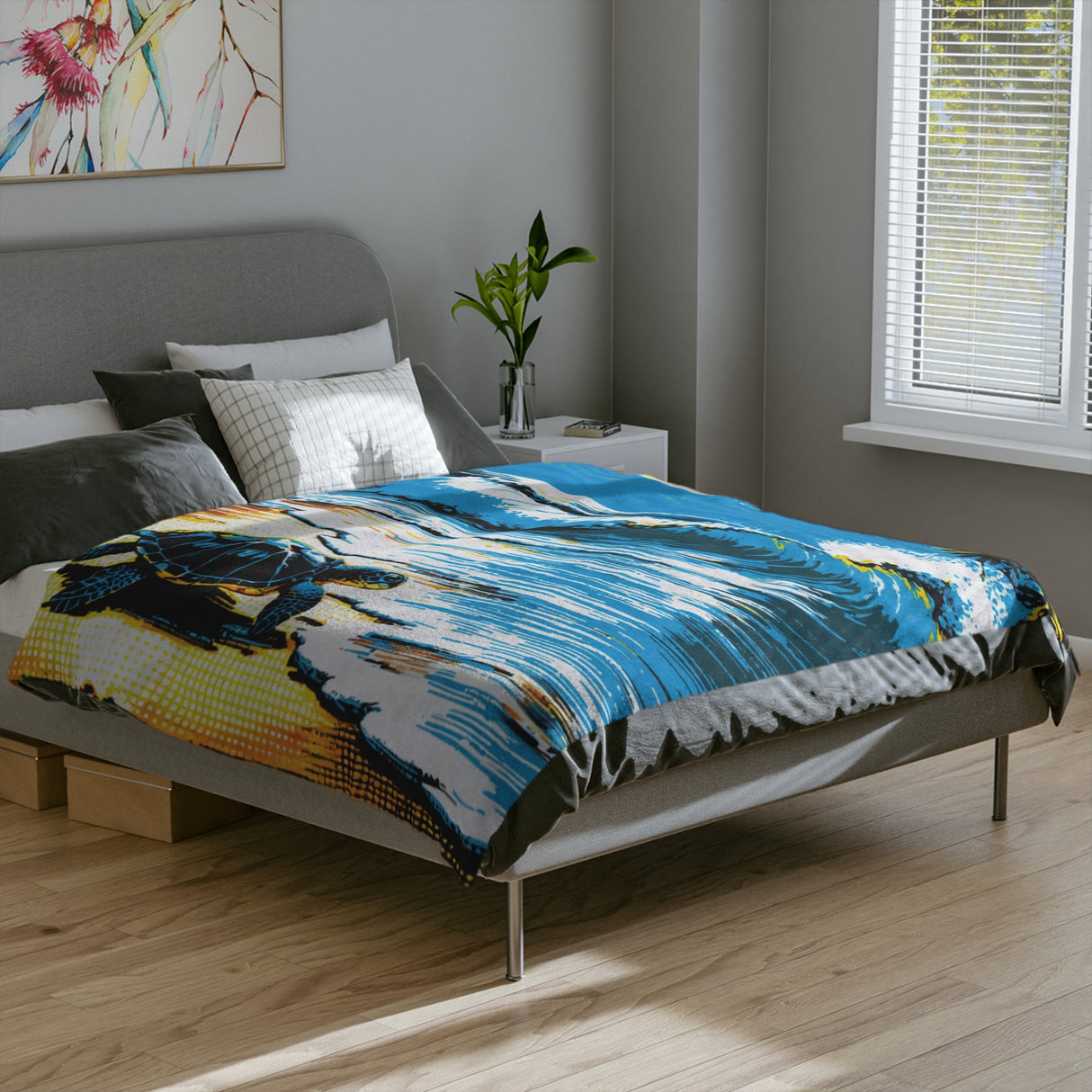 Headin Out To Sea Turtle -Themed Velveteen Microfiber Blanket - 3 Sizes