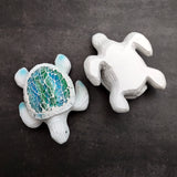 Beach Glass Sea Turtle Blue Green Mosaic Shell Figurine (1 sea turtle approx. 5.5 inches long) Glass Mosaic Shell Sea Turtle for home decor!
