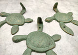 Cast Iron Green Patina Sea Turtle Wall Hook (1 cast iron hook approx. 6+ inches) Verdigris Sea Turtle Wall Hanger for coastal home decor!