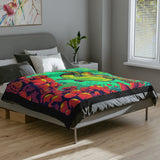 Colorful Sea Turtle Near Atlantis -Themed Velveteen Microfiber Blanket - 3 Sizes