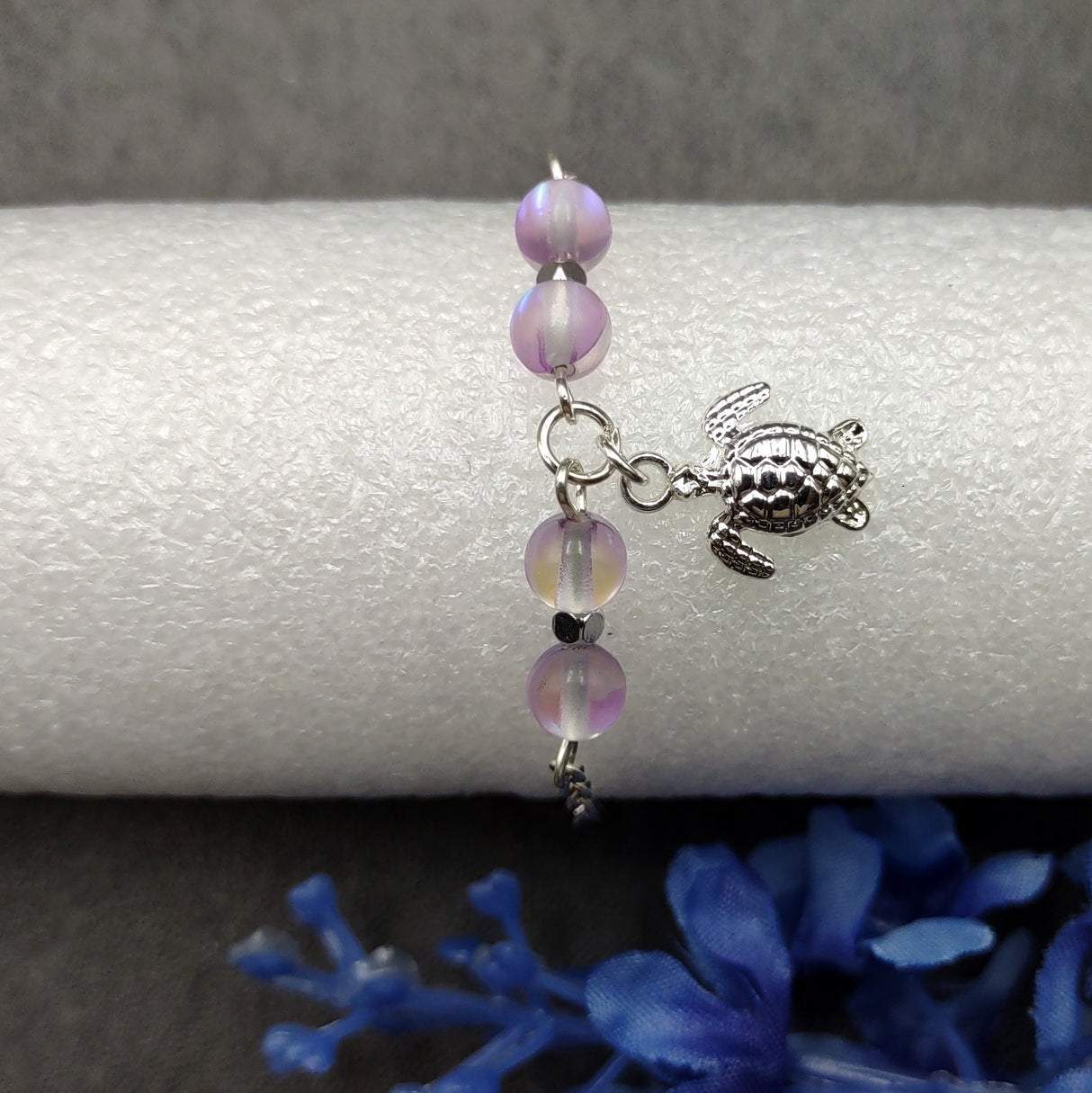 Sea Turtle Anklet Purple Beads Silver Color (approx. 9+ inches AROUND) Cute Light Purple Sea Turtle Charm Anklet for any beachy outfit!