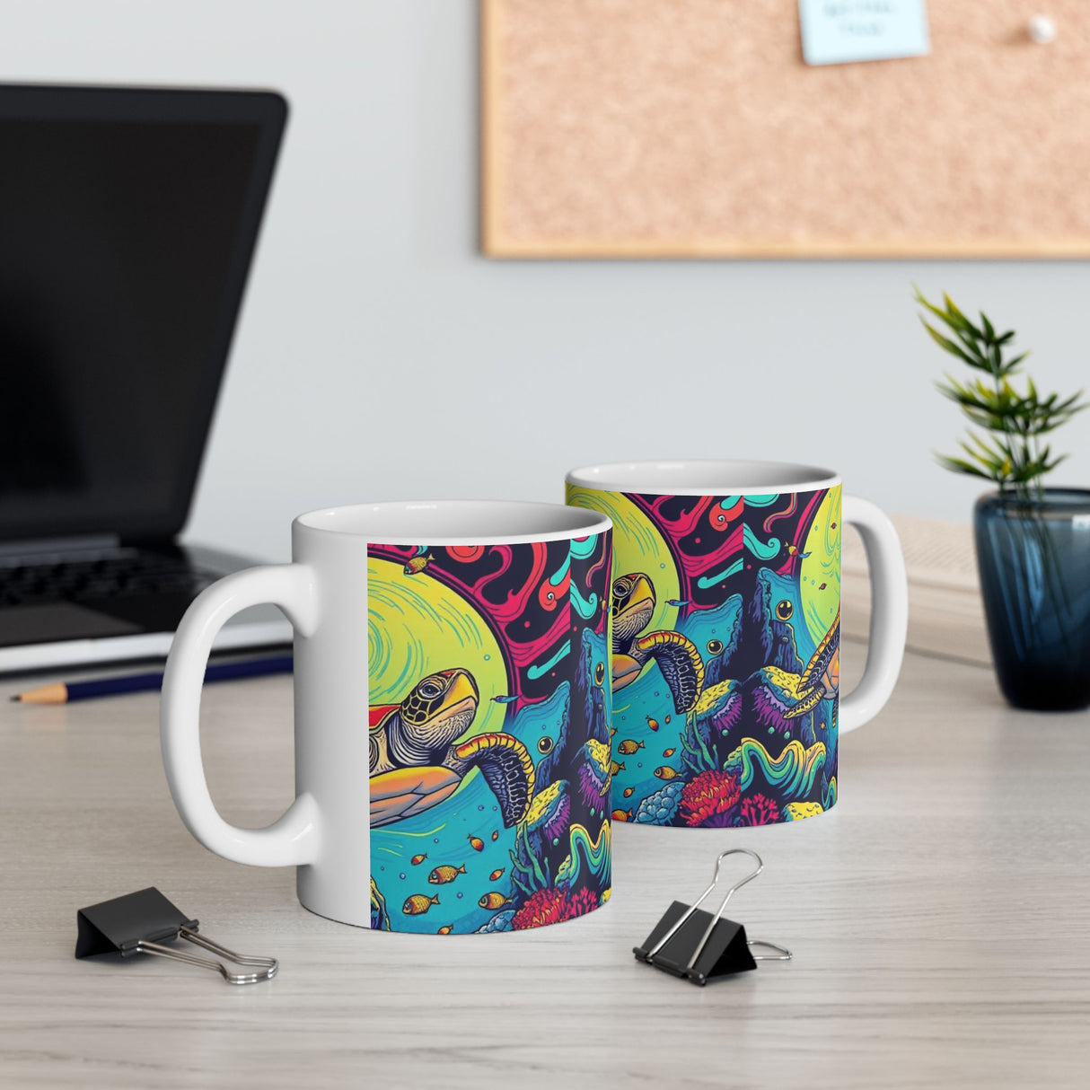Cosmic Sea Turtle Ceramic Mug - Sea Turtle Lover Gift, Ocean Decor, Turtle Art, Eco-Friendly Drinkware, Groovy Coffe Cup