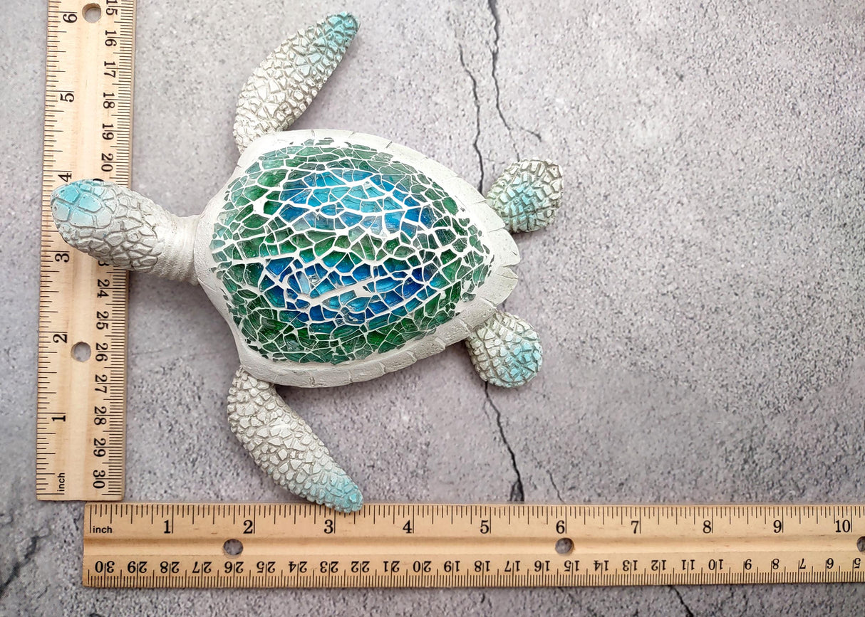 Sea Turtle Blue Green Glass Mosaic Shell Figurine (1 figure approx. 6.25+ inches long) Glass Mosaic Shell Sea Turtle Figure for home decor!