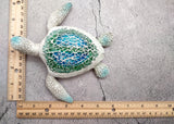 Sea Turtle Blue Green Glass Mosaic Shell Figurine (1 figure approx. 6.25+ inches long) Glass Mosaic Shell Sea Turtle Figure for home decor!