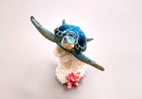 Blue Sea Turtle Figurine on Coral Painted Resin (1 turtle approx. 5+ inches) Blue Painted Resin Turtle on Coral for coastal home décor!