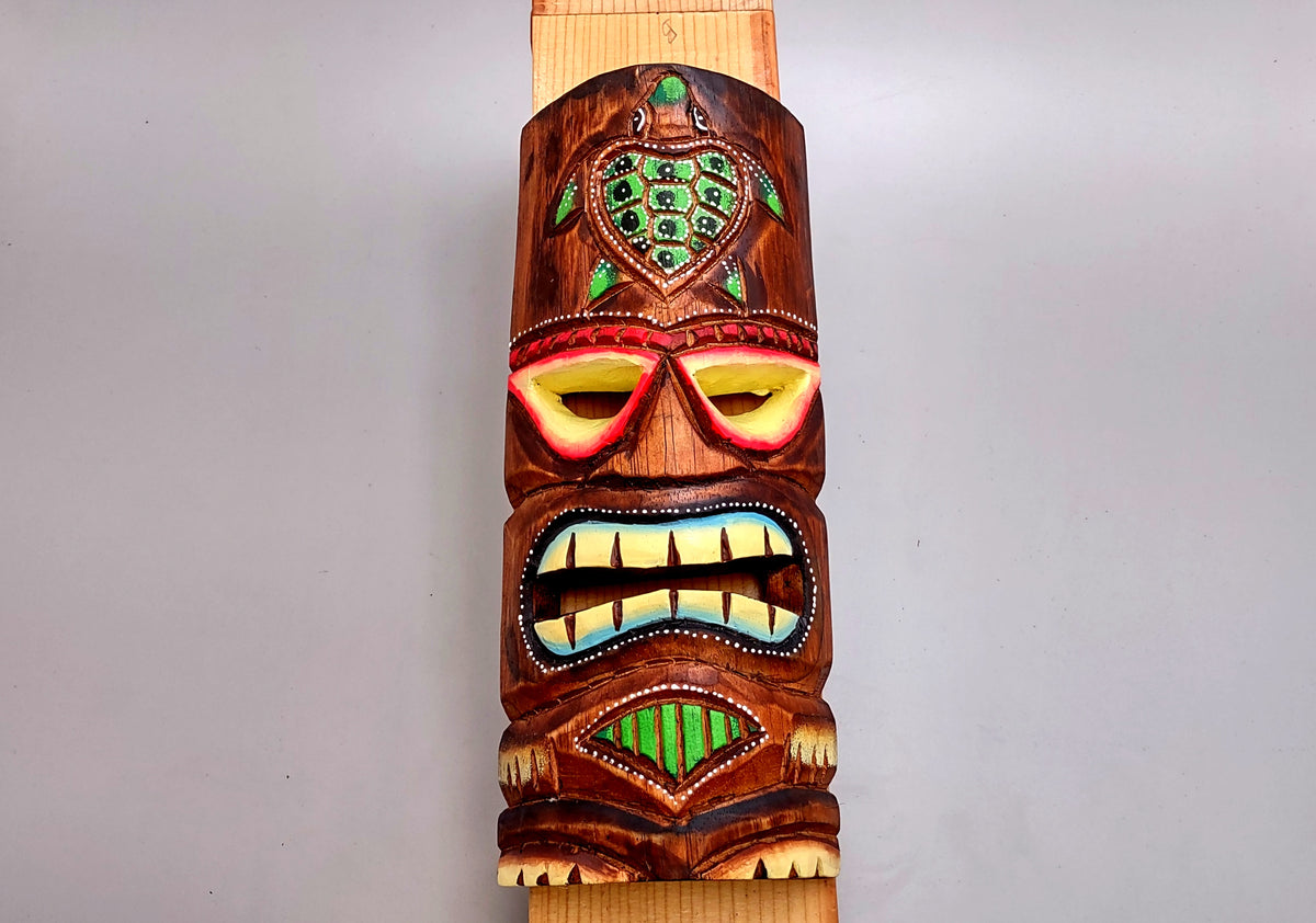 Tropical Tiki Mask Face Large Painted Wooden Turtle (1 mask approx. 12 inches tall) Colorful Painted Tiki Mask to hang in a seaside home!