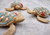 Sandy Sea Turtle Figure With Seashells Net Starfish (1 turtle approx. 5+ inches) Sand Texture Resin Cast Sea Turtle Figure for home decor!