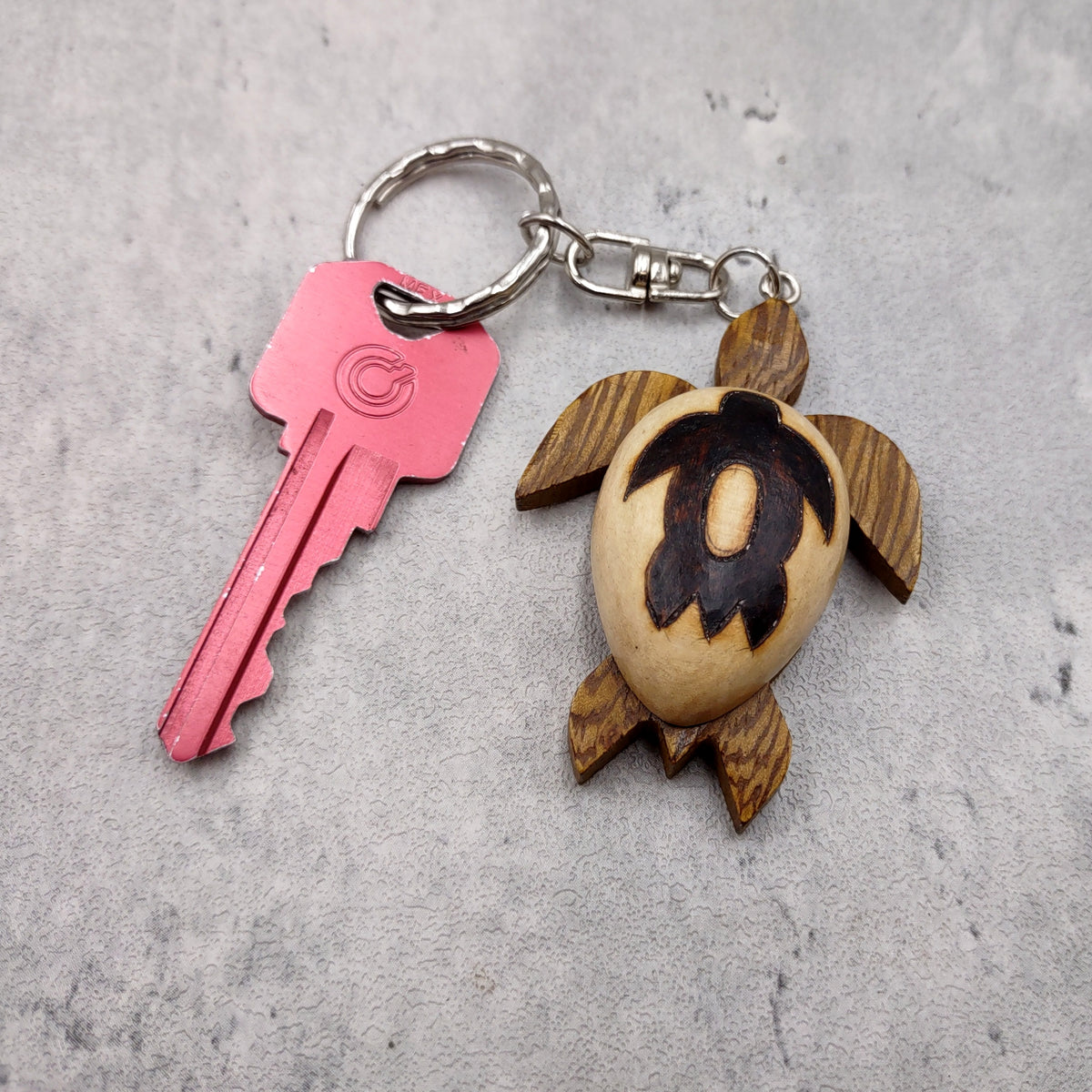 Stylized Woodburned Sea Turtle Keychain (1 keychain approx. 4+ inches) Burnt Wooden Sea Turtle Key Fob for gifting or decorative charm!