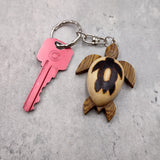 Stylized Woodburned Sea Turtle Keychain (1 keychain approx. 4+ inches) Burnt Wooden Sea Turtle Key Fob for gifting or decorative charm!