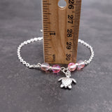 Sea Turtle Anklet Light Pink Beads Silver Color (approx. 9+ inches AROUND) Cute Pink Sea Turtle Charm Anklet for any beachy outfit!