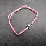Sea Turtle Charm Bracelet Pink White Cord (approx. 5-7+ inches AROUND) Rose Carnation Sea Turtle String Bracelet Jewelry a thoughtful gift!