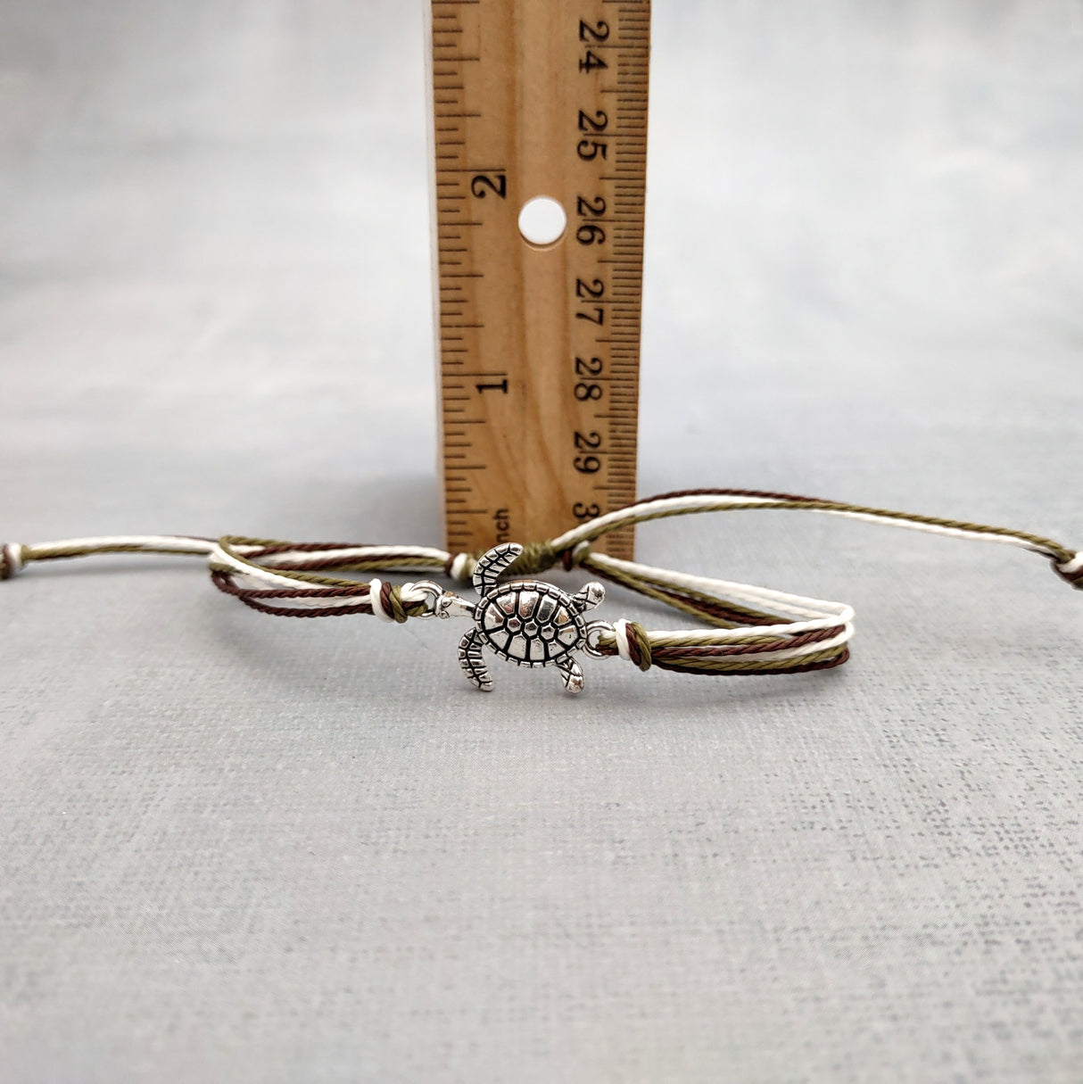 Sea Turtle Charm Bracelet Brown Green White Cord (approx. 5-7+ inches AROUND) Olive Green Brown Sea Turtle String Bracelet Jewelry to gift!