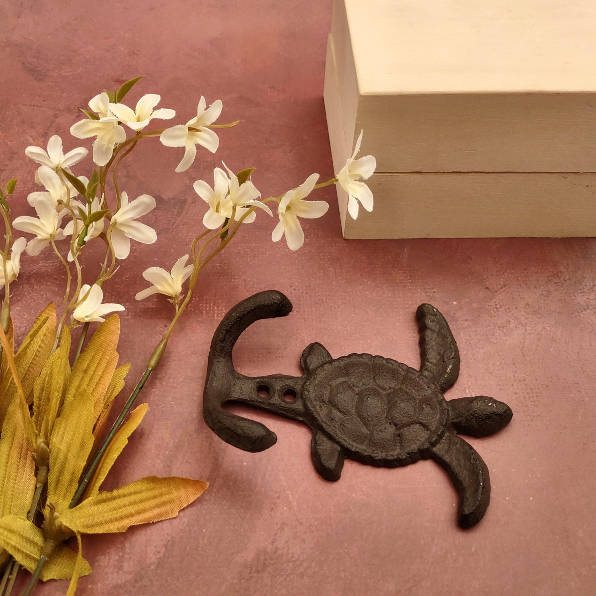 Cast Iron Sea Turtle Wall Hooks Brown Patina (1 metal hook approx. 4.75+ inches) Brown Sea Turtle Double Wall Hook for coastal decor!