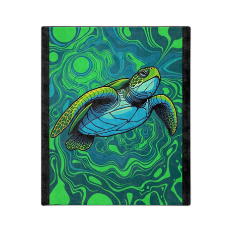 Vibrant Green Sea Turtle-Themed Velveteen Microfiber Blanket - 3 Sizes