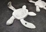 Cast Iron Antique White Sea Turtle Wall Hook (1 cast iron hook approx. 6+ inches) Functional Sea Turtle Wall Hanger for coastal home decor!