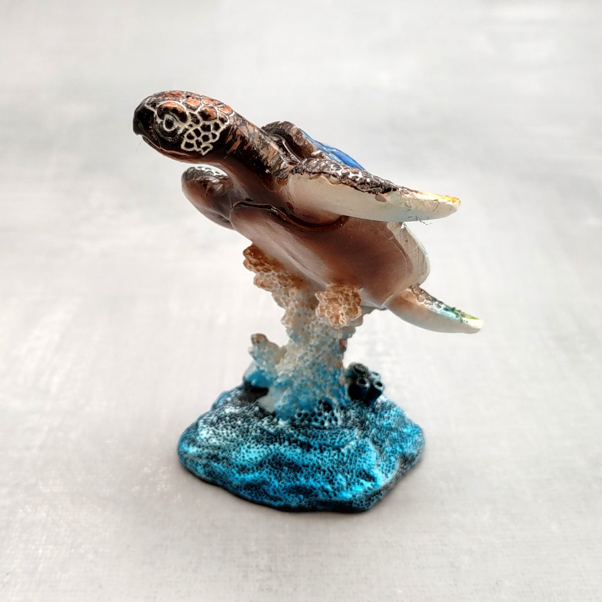 Blue Sea Turtle Figurine Painted Resin (1 figure approx. 3.5+ inches tall) Ocean Blue Sea Turtle for coastal home decor gifts & collecting!
