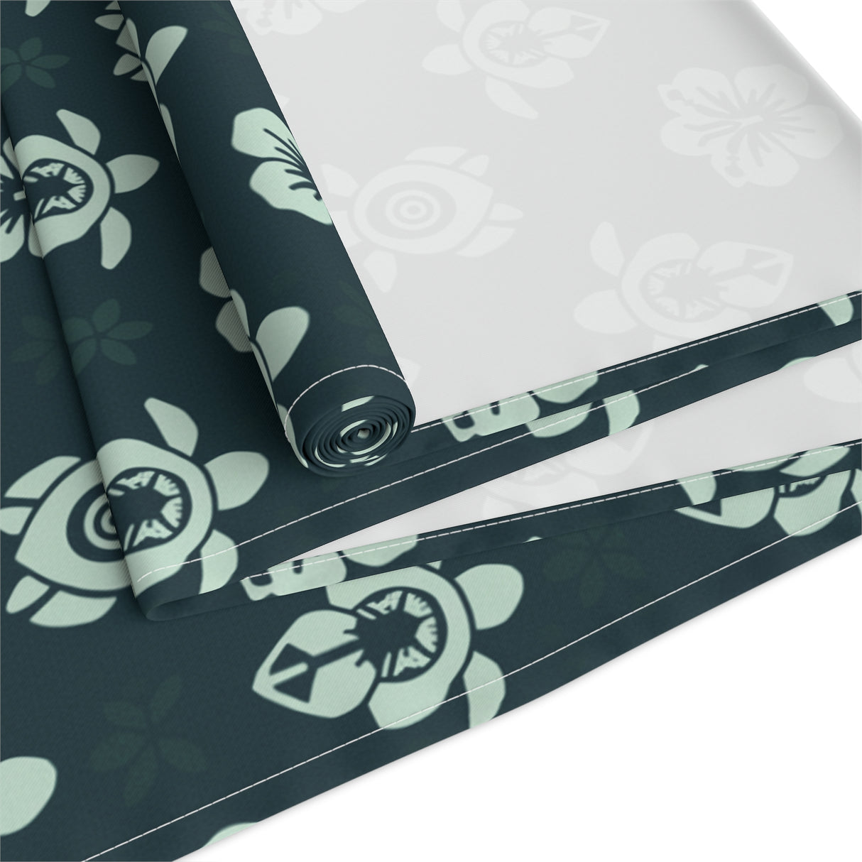 Dark Teal Sea Turtle and Floral Print Table Runner