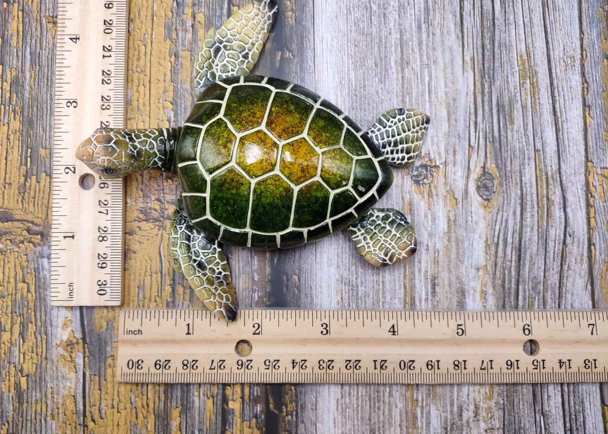 Green Sea Turtle Figurine Painted Resin (1 turtle approx. 5+ inches long) Green Painted Resin Sea Turtle Figure for coastal home decor!