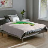 Comic Style Green Sea Turtle -Themed Velveteen Microfiber Blanket - 3 Sizes