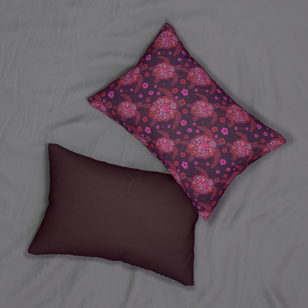 Purple Island Print Sea Turtle Lumbar Pillow