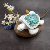 Beach Glass Sea Turtle Blue Green Mosaic Shell Figurine (1 sea turtle approx. 5.5 inches long) Glass Mosaic Shell Sea Turtle for home decor!