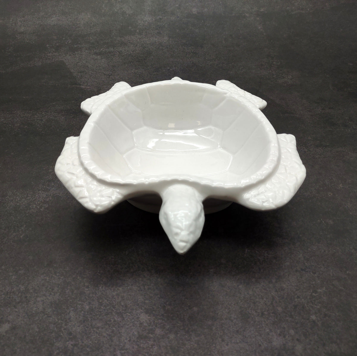Sea Turtle Glossy White Ceramic Plate (1 dish approx. 6.75+ inches wide) White Turtle Dish for coastal table display & nautical decor!