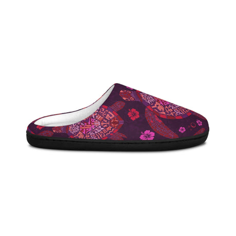 Womens Purple Tropical Sea Turtle Print Indoor Slippers