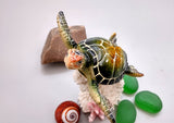 Green Sea Turtle Figurine on Coral Painted Resin (1 turtle approx. 5+ inches) Green Painted Resin Turtle Figure for coastal home décor!