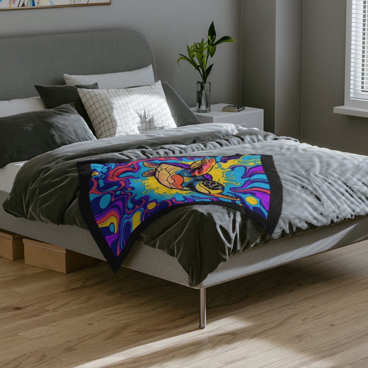 Colorful Sea Turtle-Themed Velveteen Microfiber Blanket - 3 Sizes