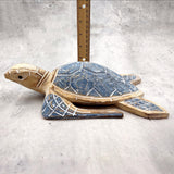Large Blue Sea Turtle Painted Wood (1 sea turtle approx. 10+ inches) Dark Blue Painted Wooden Sea Turtle Figure for home décor & display!