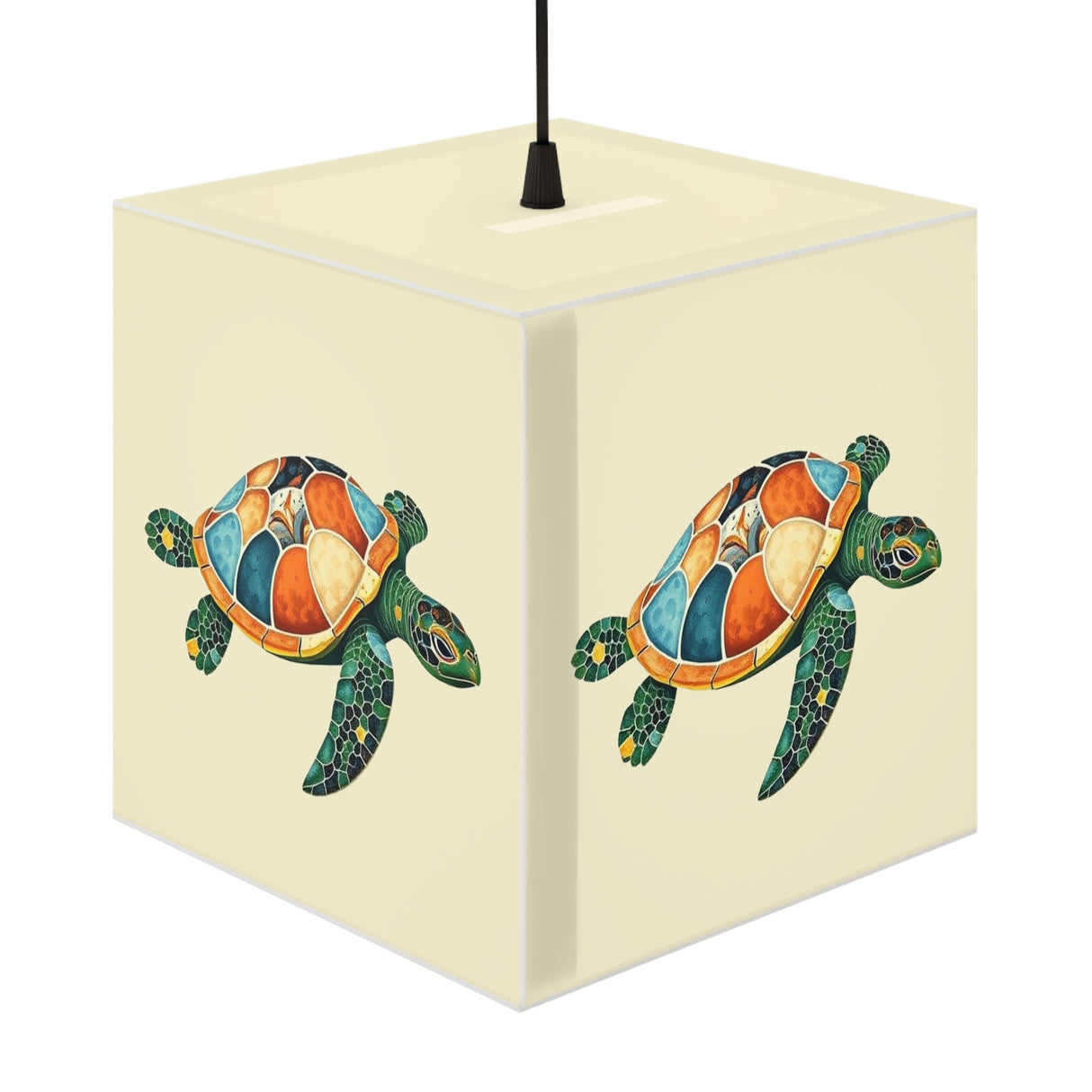 Green Collage Sea Turtle Geometric Light Cube Lamp