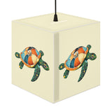 Green Collage Sea Turtle Geometric Light Cube Lamp