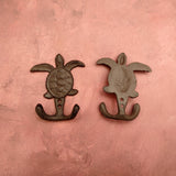 Cast Iron Sea Turtle Wall Hooks Brown Patina (1 metal hook approx. 4.75+ inches) Brown Sea Turtle Double Wall Hook for coastal decor!