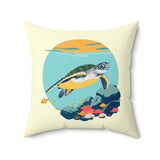Swimming Sea Turtle Faux Suede Pillow, Coastal Home Decor, Boho Accent Cushion, Beach House Accent, Sea Turtle Decor