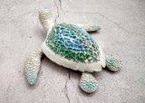 Sea Turtle Blue Green Glass Mosaic Shell Figurine (1 figure approx. 6.25+ inches long) Glass Mosaic Shell Sea Turtle Figure for home decor!