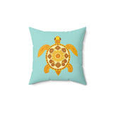 Blue And Yellow Faux Suede Pillow, Coastal Home Decor, Boho Accent Cushion, Beach House Accent, Sea Turtle Decor