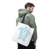 White and Teal Tropical Flower Sea Turtle Tote Bag - 3 sizes
