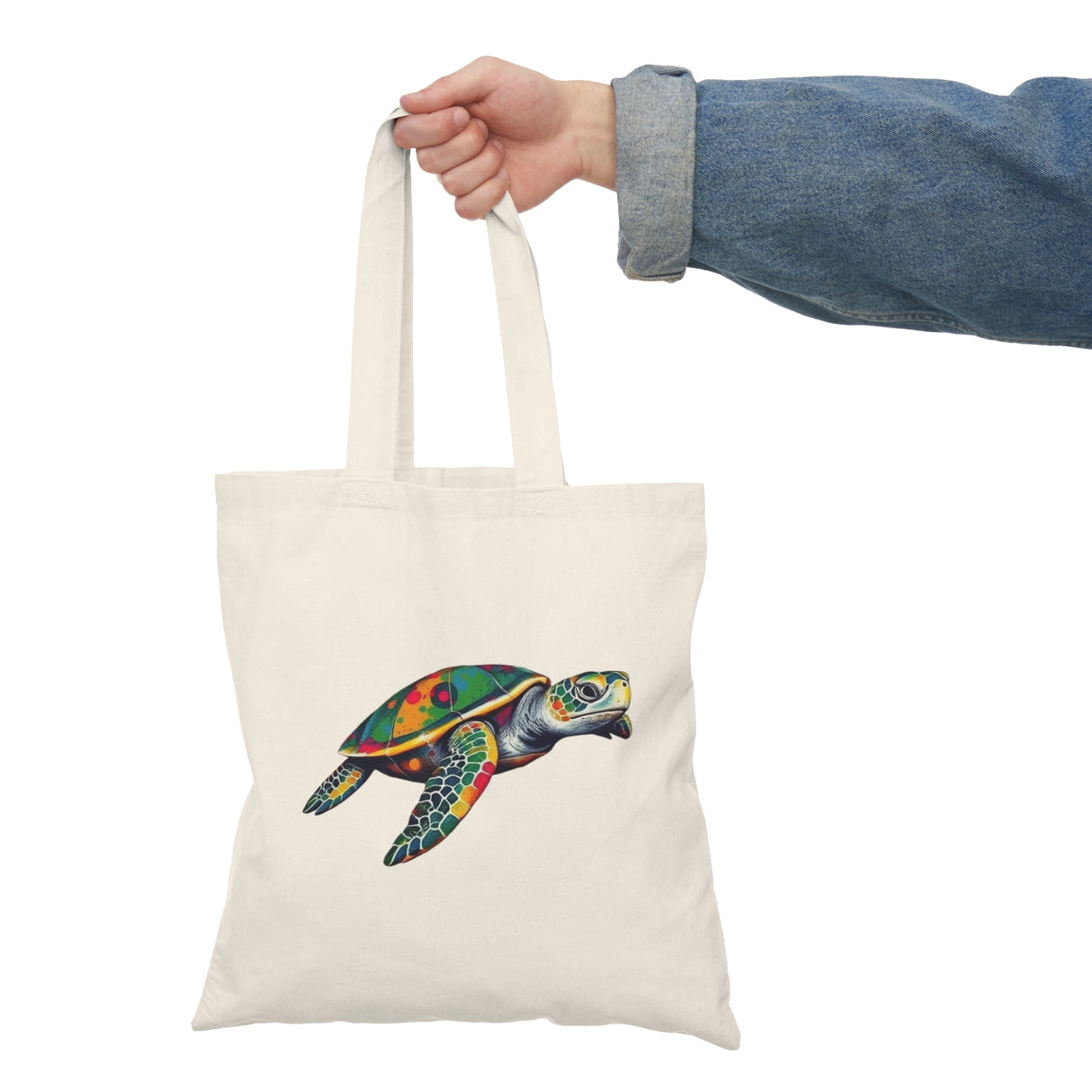 Paint Splatter Sea Turtle Design Natural Cotton Tote Bag