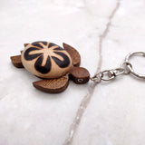 Natural Wood Plumeria Sea Turtle Keychain (1 key chain approx. 4+ inches) Wooden Pattern Sea Turtle Key Fob for gifting or decorative charm!