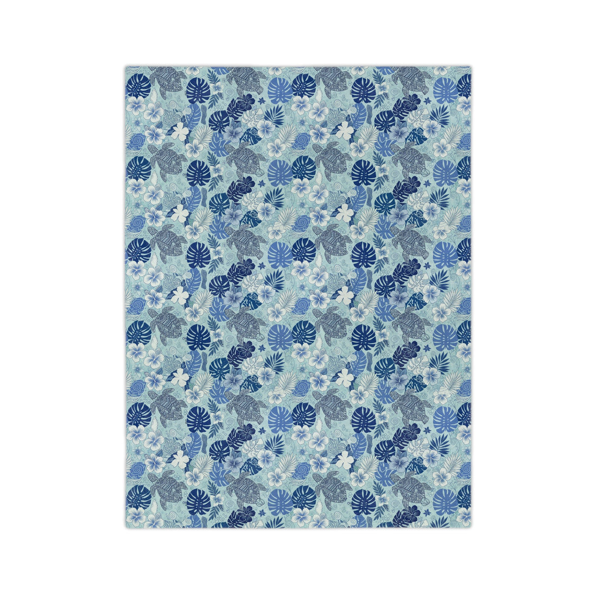 Blue Tiki Sea Turtle Pattern Sea Turtle -Themed Velveteen Microfiber Blanket - 3 Sizes