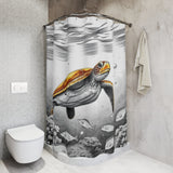 Brown Black n White Sea Turtle Shower Curtains - Coastal Bathroom Decor