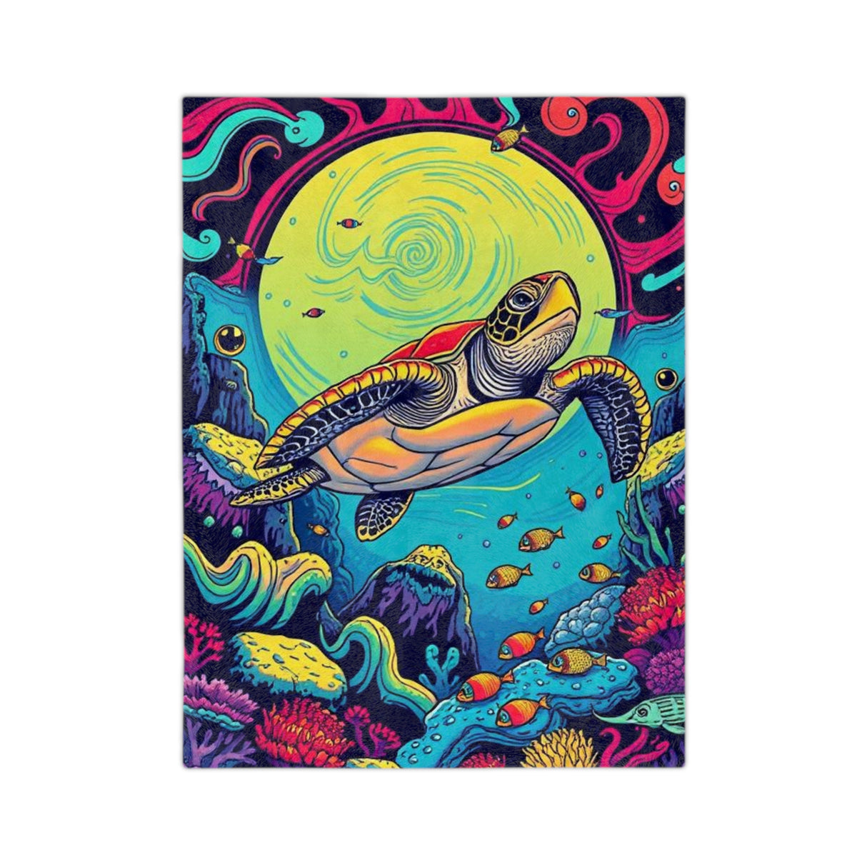 Psychedelic Sea Turtle-Themed Velveteen Microfiber Blanket - 3 Sizes