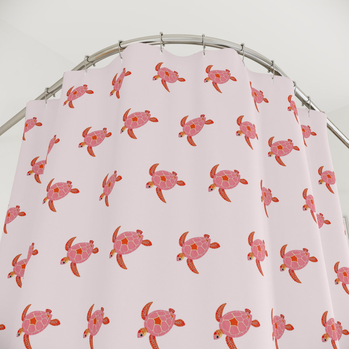 Fun Pink Sea Turtle Shower Curtains - Coastal Bathroom Decor