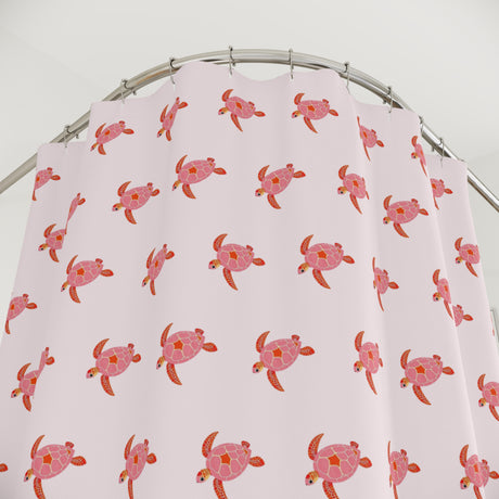 Fun Pink Sea Turtle Shower Curtains - Coastal Bathroom Decor