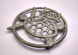 Sea Turtle Trivet Cast Iron Green Gold Weathered Hot Pad (1 trivet approx. 7 inches) Green Sea Turtle Pair Trivet for coastal dining table!