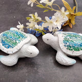 Beach Glass Sea Turtle Blue Green Mosaic Shell Figurine (1 sea turtle approx. 5.5 inches long) Glass Mosaic Shell Sea Turtle for home decor!