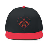 Red Sea Turtle Heart Embroidered Flat Bill Cap