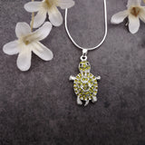 Green Sea Turtle Necklace Silver Rhinestone Pendant (approx. 16+ inches AROUND) Colorful Sea Turtle Jewelry a gift for ocean life lovers!
